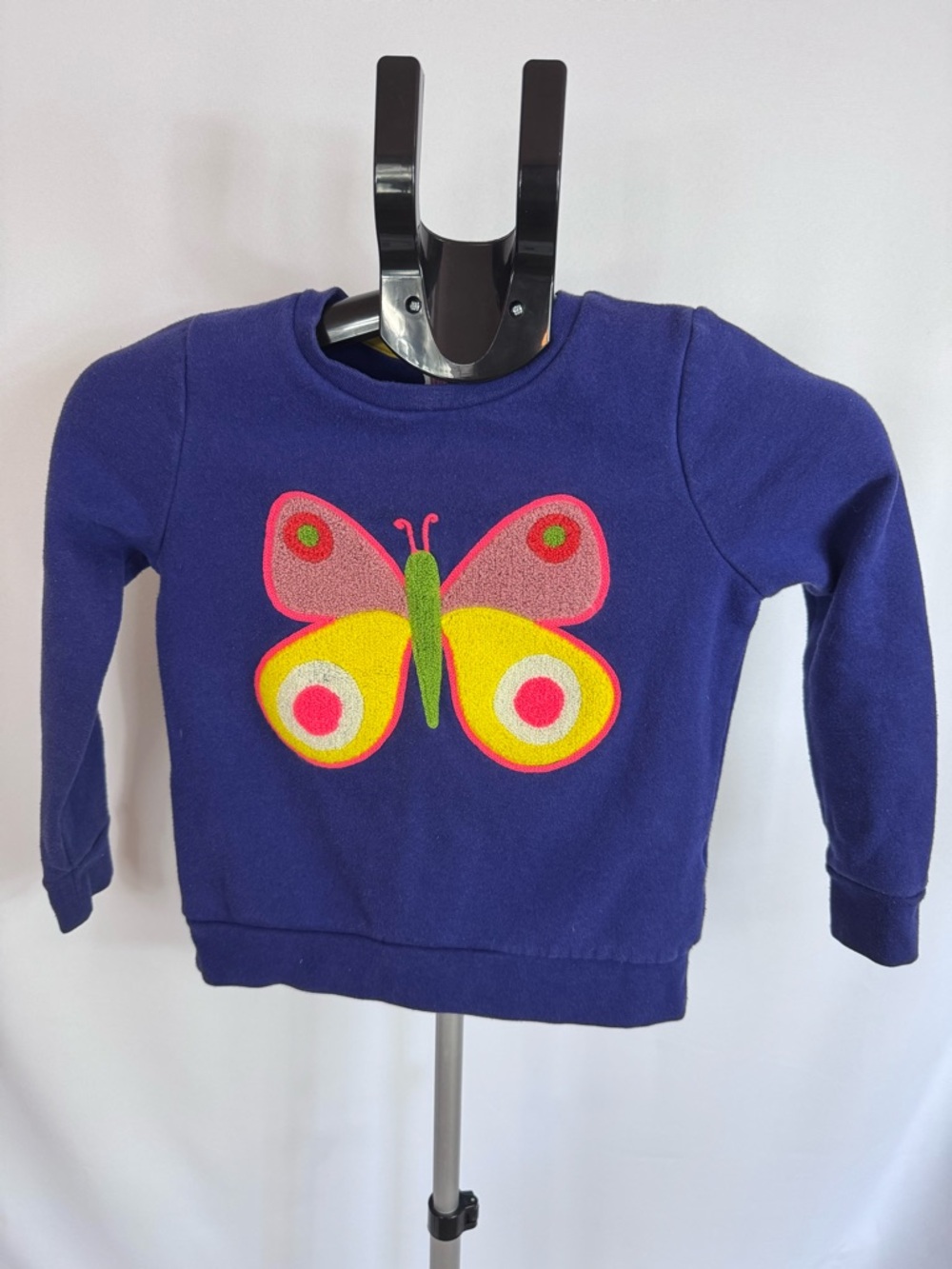 Mini Boden Butterfly Sweatshirt Girls 7 8 Navy Chenille Graphic Pullover